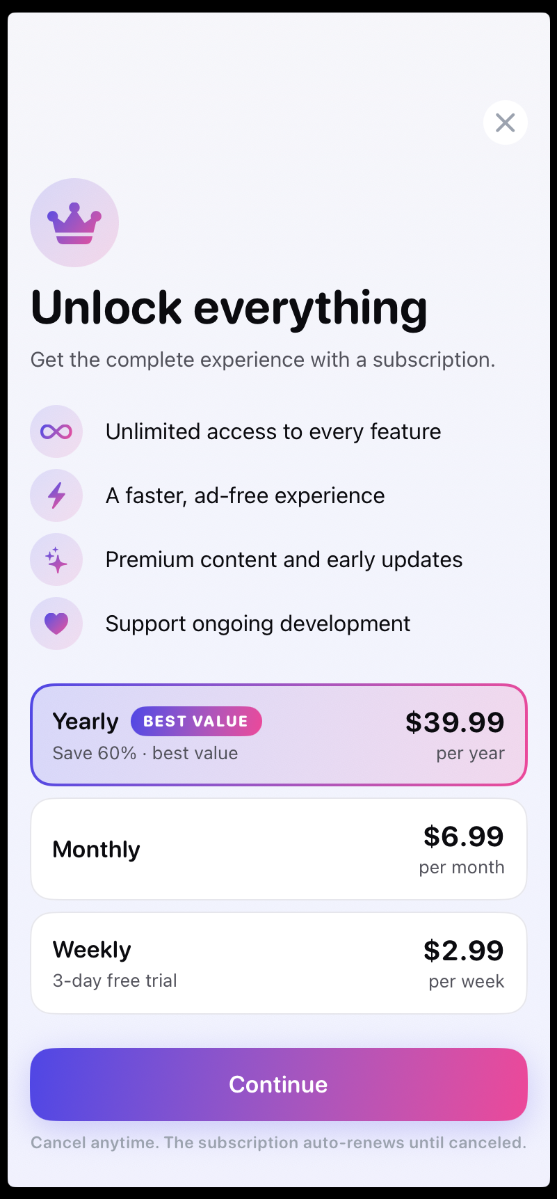 Birthday List — paywall / subscription